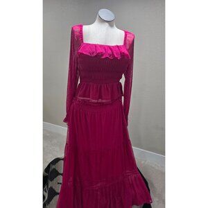 LC Lauren Conrad Womens Hot Pink Square Neck Smocked Maxi Skirt and With Ruffle